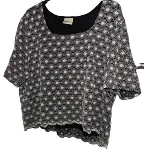 Essence Women's UK Size 30/32 Black & White Pattern Short Sleeve Top - Imagen 1 de 7