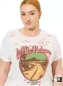 Camisa Top Estrellas Bordadas Destruidas TORRID WILLIE NELSON Talla 2 se ajusta a 18W 20W - Imagen 1 de 4