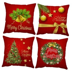 Merry Christmas Pillow Covers 18x18 Set of 4 18" x 18" (Pack of 4) X-mas 17 - Picture 1 of 7