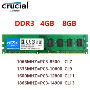 Memoria RAM de escritorio Crucial DDR3 4 GB 8GB 1066 1333 1600 1866 MHZ DIMM 1.5V 240 pines - Imagen 1 de 9