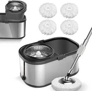 Spin Mop and Bucket Set for Cleaning with 4 Extra Refills Microfiber Heads, Mops - Picture 1 of 8
