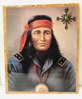 Vintage Native American Print On Shellac Wood Wall Clock Handmade 18” x 15”