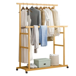 Heavy Duty Clothes Rail Double Layer Garment Hanging Display Stand Rack Wardrobe - Picture 1 of 12
