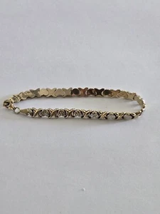10k Yellow White Gold Hearts Bracelet 7" Nice NOT SCRAP 4.7 Grams - Picture 1 of 4