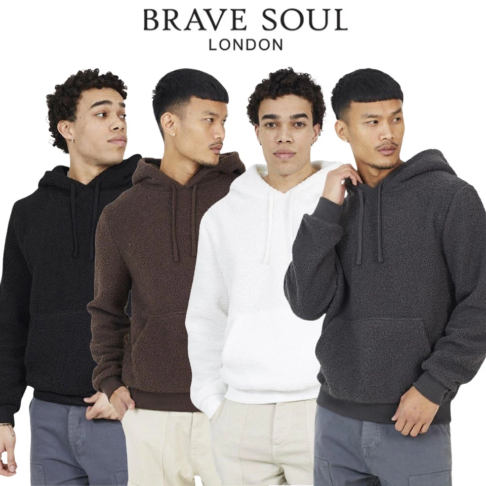 Brave Soul Men's Sherpa Hoodie Winter Sweatshirt Fleece Hoodies for Men UK - Image 1 of 1