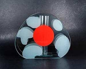 Bud Vase Frosted Glass Red Dot Mushroom Modern Contemporary Abstract Minimalist - Picture 1 of 13