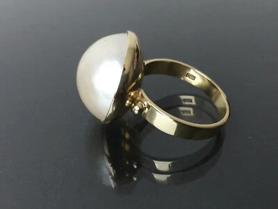 moderner großer Mabe Perle Ring Gold 585 klare elegante Linien Handarbeit RG 65 - Bild 1 von 4