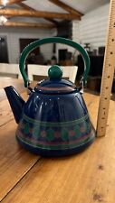Vintage 1999 blue/green Amalfi tea kettle Pfaltzgraff, porcelain enamel on steel