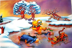 DISNEY "WINNIE THE POOH - ICE SKATING FUN" POSTER - Tigger, Piglet, Eeyore - Picture 1 of 1