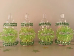 12 Green Fillable Bottles Baby Shower Favors Prizes Games Girl or Boy Decoration - Picture 1 of 10