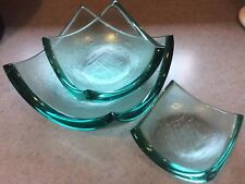 STEPHEN SCHLANSER :: 1996-97 Set/3 NESTING BOWLS Jade Green Raised GLASS SIGNED