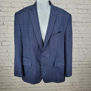 Van Heusen Studio Blue Plaid 2 Button Vented Notch Blazer Sport Coat Size 48R - Picture 1 of 15