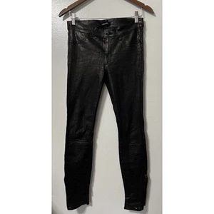 J Brand French Lamb Leather Skinny Pants In Black Sz 28 30.5 X 29.5 Stretch Soft - Picture 1 of 11