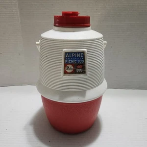 Vintage Poloron rot & weiß Alpine halbe Gallone Picknick Krug Made in USA Deckel Griff - Bild 1 von 9