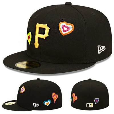 New Era Pittsburgh Pirates Sombrero Ajustado MLB Cadena Corazones Puntada Rosa Bajo Visera Foto 1 de 4