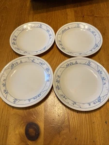 4 Vtg Corelle FIRST OF SPRING Bread Plates Blue & Beige 6.75" Set USA - Picture 1 of 8