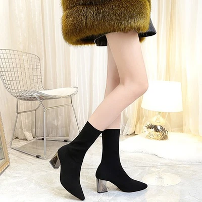 1 paire de bottes chaussettes à bout dame chaussures à talons hauts pour - Photo 1/4