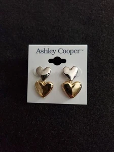 Ashley Cooper Mixed Metal Heart Dangle Earrings 1 Inch Long NWT - Picture 1 of 5