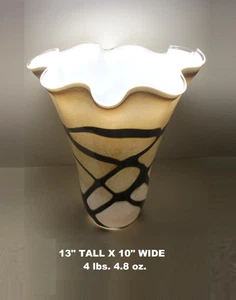 LRG 13" LOW PRICE! "LAVORAZIONE ARTE GLASS" HANDBLOWN WAVY WIDE RIM VASE, ITALY - Picture 1 of 23