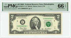 FR.1937-C* $2 2003 Federal Reserve Note Philadelphia Gem Unc 66 EPQ PMG 950222-8 - Picture 1 of 3