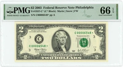 FR.1937-C* $2 2003 Federal Reserve Note Philadelphia Gem Unc 66 EPQ PMG 950222-8 - Image 1 of 3