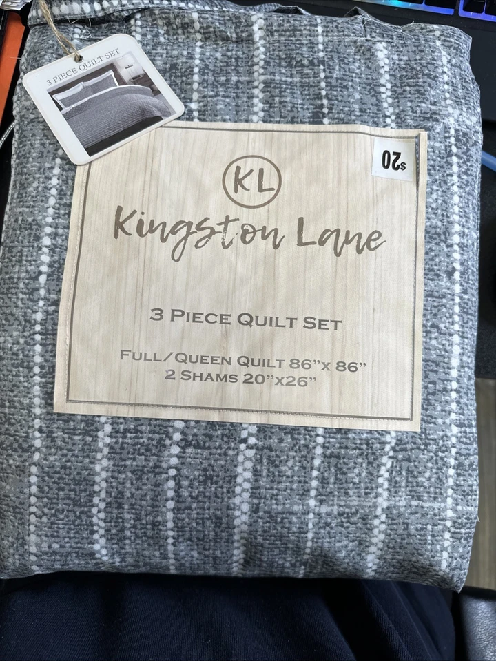 Juego de edredón completo de 3 piezas Kingston Lane gris y blanco queen Foto 1 de 1