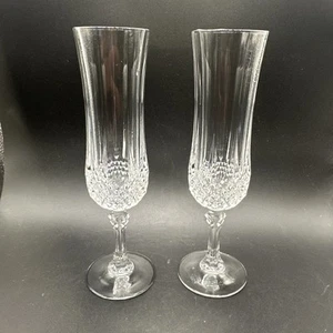 Cristal d'Arques Longchamp Bicchieri Champagne Scanalati Stelo Lungo Set di 2 - Foto 1 di 5