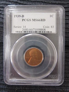1939-D PCGS Lincoln wheat Cent MS66RD RED 1c penny - Picture 1 of 4