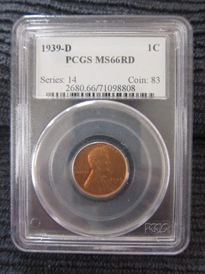 1939-D PCGS Lincoln wheat Cent MS66RD RED 1c penny - Image 1 of 4