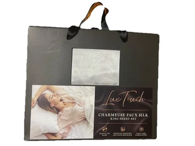Lux Touch Charmeuse Faux Silk King Sheet Set Gray. Brand New! - Image 1 of 2