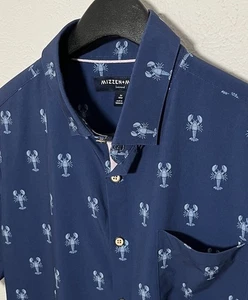 Mizzen Main Shirt Mens Medium Blue Trim Fit Lobster Performance Short Sleeve - Picture 1 of 7