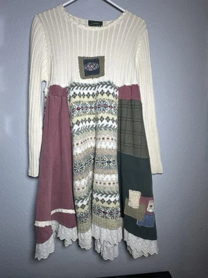 VTG Women’s Ralph Lauren Petite Size (Small) Knitted Patchwork Long Sleeve Dress - Image 1 of 4
