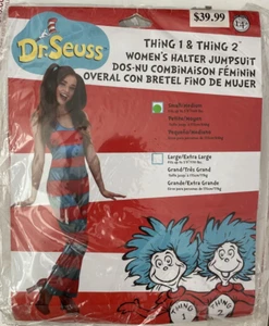 New $40 DR SEUSS Womens Halter Jumpsuit Thing 1 2 Halloween Costume S M - Picture 1 of 4