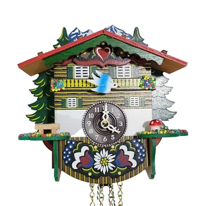Quartz Cottage House Wall Clock Wood Swinging Lady Forest Alps Trenkle Germany - Picture 1 of 21