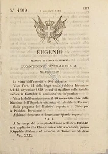 Dekret Eugenio - Augenklinik im Krankenhaus von Turin - 1860 - Bild 1 von 1