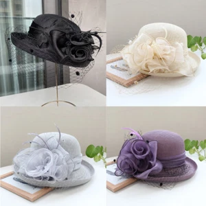 Bridal Fascinator Lace Tea Party Hat Women's Kentucky Derby Church Sun-Hat Dress - Picture 1 of 13