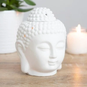 White Buddha Head Shape Oil Wax Melt Burner Tealight Feng Shui Ornament Gift - Picture 1 of 6