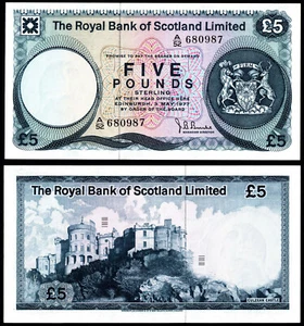 SCOTLAND ROYAL BANK LTD 5 POUNDS (P337a) 1977 PREFIX A/52 AU/UNC - Picture 1 of 1