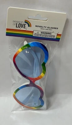 Gafas de novedad en forma de corazón arco iris estaciones de amor tinte azul vestir orgullo Foto 1 de 4