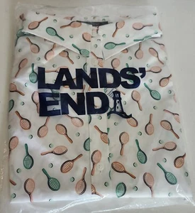 Lands End 16T Sleeveless Tennis Top White Tennis Rackets No Iron Supima NEW - Picture 1 of 9