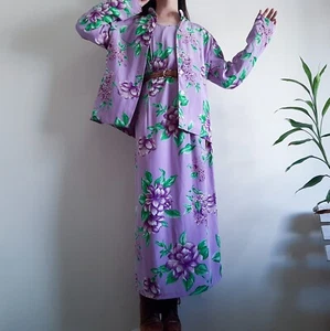 METRO STYLE Purple Floral 100% Silk Dress Jacket Set 2 Piece set Size 16 Size XL - Picture 1 of 23