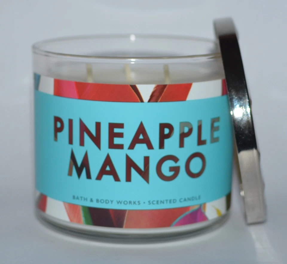 BATH BODY WORKS PINEAPPLE MANGO SCENTED CANDLE 3 WICK 14.5OZ LARGE ESSENTIAL OIL - Image 1 of 1