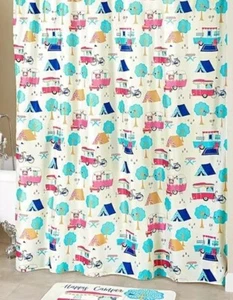 NUEVO Remolque de cortina de ducha retro vintage rosa AQUA azul tienda - Imagen 1 de 3