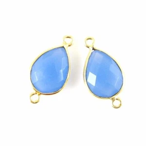 Gemstone Connector - 10x14mm Faceted Teardrop - Blue Chalcedony ( Per 2 Pcs) - Picture 1 of 2