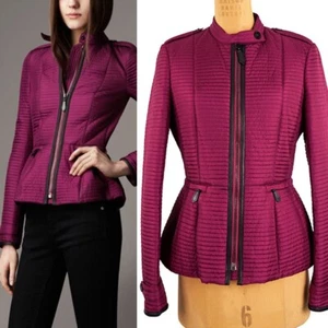 sz M NEW $1095 BURBERRY LONDON Magenta PEPLUM Ribbed Quilted Sedgeford JACKET - Picture 1 of 21
