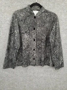 Coldwater Creek Blazer Jacket Womens PS Lightweight Lined Silver Glitter Floral - Picture 1 of 14