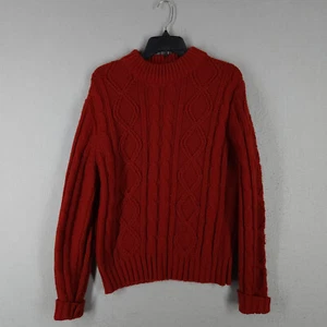 Vintage Montgomery Ward Sweater Mens L Red Acrylic Cable Knit Pullover 70s 60s - Picture 1 of 12