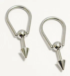 PAIR 316L Surgical Steel 14g 1/2" TEAR DROP w SPIKE DROP NIPPLE Rings - Picture 1 of 12