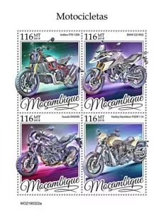 Hoja de estampillas de motocicletas 4 V montadas sin montar o nunca montada (2019 Mozambique) - Imagen 1 de 1