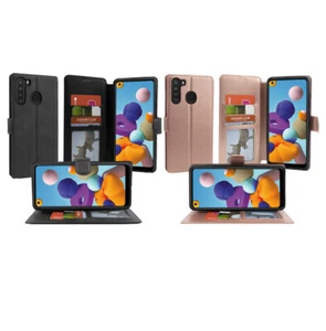 For Samsung Galaxy A21 Case, Premium Leather Wallet + Tempered Glass Protector - Picture 1 of 20